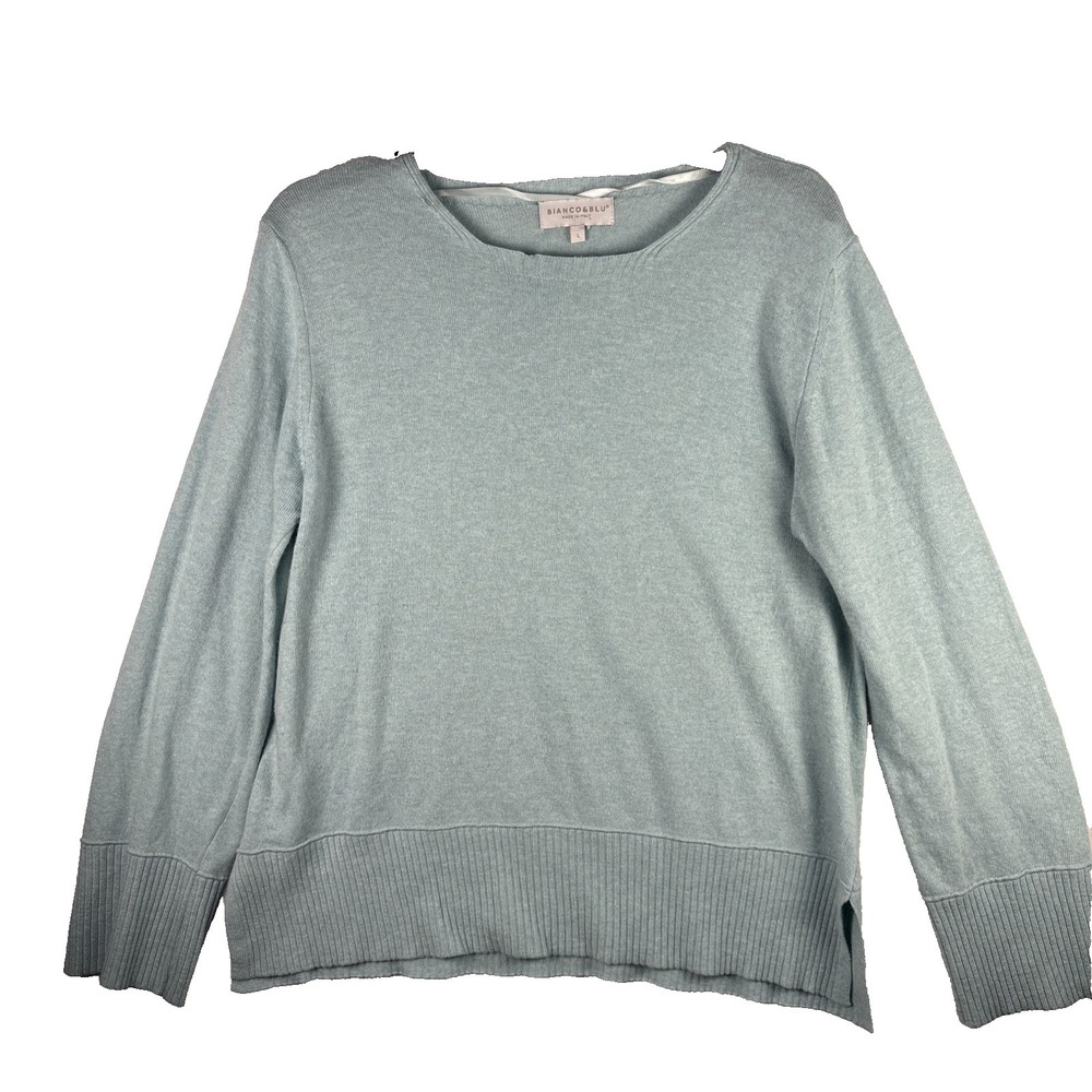 Bianco‎ & Blu Italy Light Blue Cashmere Silk Blend Sweater Minimalist Sz Large